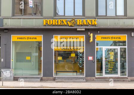 Aarhus, Denmark - 24 March 2020: The logo of the Forex Bank building in Aarhus. Stock Photo