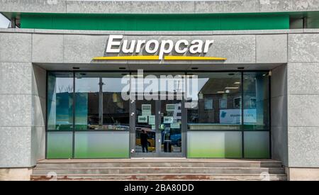 Aarhus, Denmark - 24 March 2020: The logo of the Europcar building in Aarhus. Stock Photo