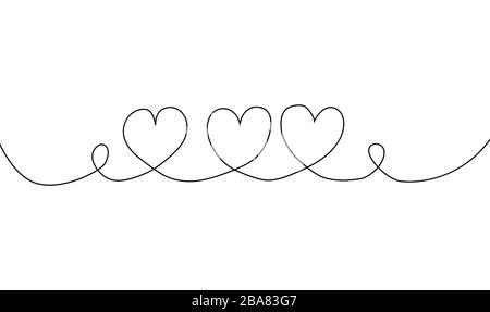 three heart line draw on white isolated background. Continuous one line drawing. Stock Vector