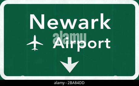 New Jersey Newark Liberty USA International Airport Highway Road Sign 2D Illustration Texture, background, element Stock Photo