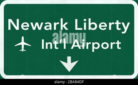 New Jersey Newark Liberty USA International Airport Highway Road Sign 2D Illustration Texture, background, element Stock Photo