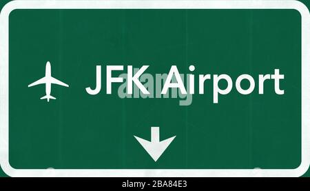 New York John Fitzgerald Kennedy JFK USA International Airport Highway Road Sign 2D Illustration Texture, background, element Stock Photo