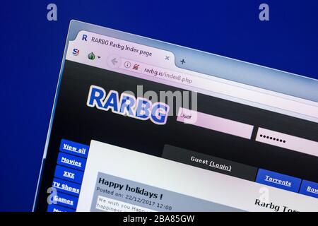 Ryazan, Russia - April 29, 2018: Homepage of Rarbg website on the display of PC, url - Rarbg.is. Stock Photo