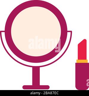 mirror and lipstick makeup flat icon Stock Vector