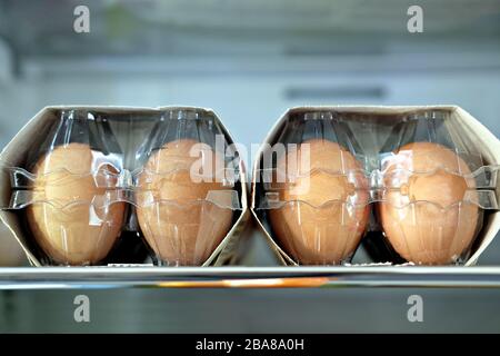 boxes of eggs in the fridge Stock Photo