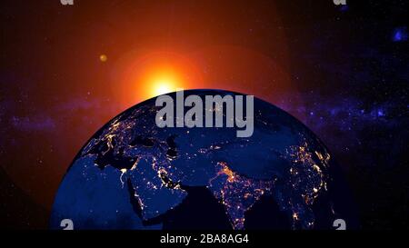 Planet Earth with a spectacular sunset 'Elements of this image furnished by NASA' Stock Photo