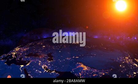 Planet Earth with a spectacular sunset 'Elements of this image furnished by NASA' Stock Photo