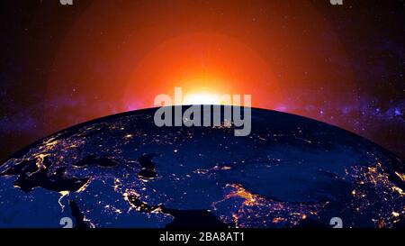 Planet Earth with a spectacular sunset 'Elements of this image furnished by NASA' Stock Photo