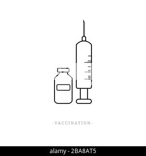 Syringe, injection and vial icon with outline style. Vaccine, medical, epidemic disease concept, isolated vector illustration Stock Vector
