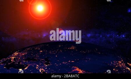 Planet Earth with a spectacular sunset 'Elements of this image furnished by NASA' Stock Photo