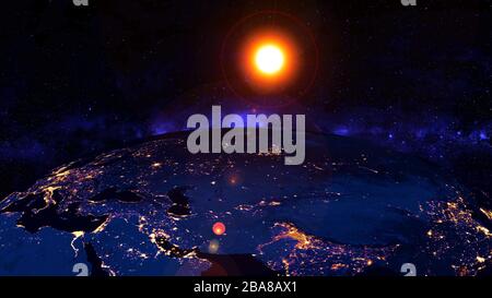 Planet Earth with a spectacular sunset 'Elements of this image furnished by NASA' Stock Photo