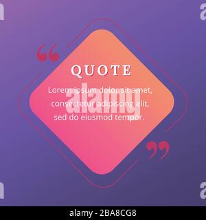 Quote blank frame vector template. Pink and orange gradient speech bubble. Quotation, citation text box design. Rhombus with rounded edges empty Stock Vector