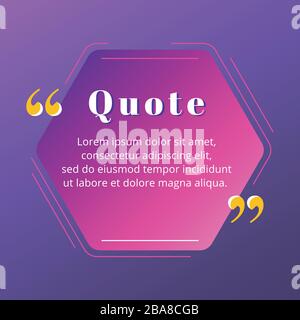 Quote blank frame vector template. Blue and purple gradient speech bubble. Quotation, citation text box design. Hexagon with rounded edges empty Stock Vector