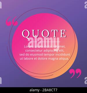 Quote blank frame vector template. Pink and orange gradient speech bubble. Quotation, citation text box design. Circle empty textbox background for Stock Vector