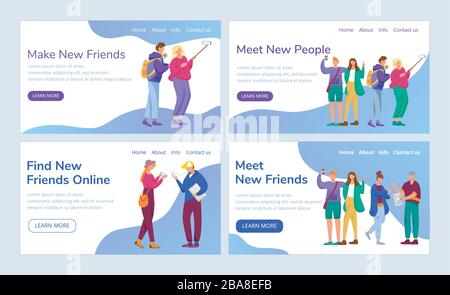 Teenager culture landing page vector template set. Social network website interface idea with flat illustrations. Millennials homepage layout Stock Vector