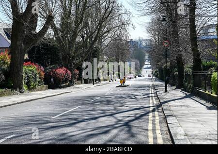 Normally busy streets in north London are deserted during the coronavirus, covid-19 pandemic following government instructions to stay home. Stock Photo