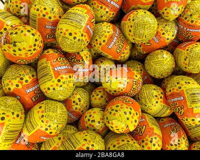Atlanta, GA/USA-3/21/20:  A closeup of Reeses Pieces Shake and Break chocolate eggs for easter gifts at a Kroger grocery store in  Atlanta, GA. Stock Photo