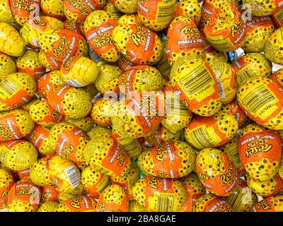 Atlanta, GA/USA-3/21/20:  A closeup of Reeses Pieces Shake and Break chocolate eggs for easter gifts at a Kroger grocery store in  Atlanta, GA. Stock Photo