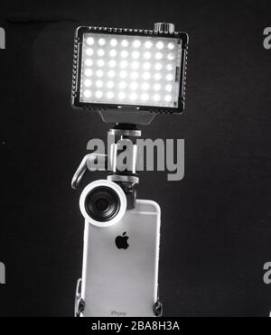 ExoLens, camera lens attachment for iPhone + LED light Stock Photo