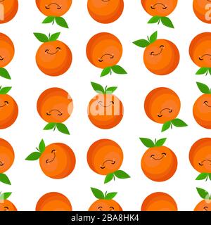orange. Exotic fruit. citrus character and seamless pattern. Vector illustration Stock Vector