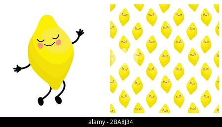 limin. Exotic fruit. citrus character and seamless pattern. Vector illustration.. Stock Vector