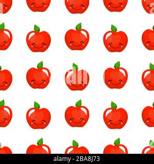 red apple. Exotic fruit. apple character and seamless pattern. Vector illustration. Stock Vector