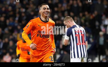 Newcastle United's Miguel Almiron celebrates scoring his side's second goal against West Bromwich Albion Stock Photo