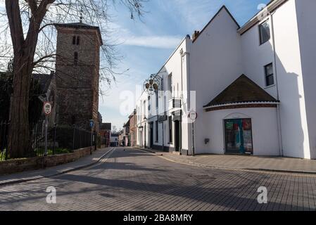 Empty streets of Colchester town centre during Covid-19 Coronovirus pandemic social distancing measures,  Essex UK,  26th March 2020 Stock Photo