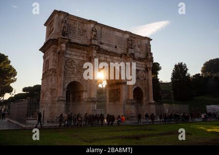 Tourists at the Arch of Constantine in Rome Stock Photo