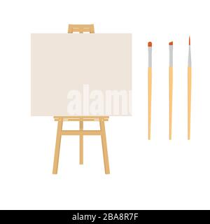 Painter art tools. Paint arts tool kit vector illustration, vector  watercolor painting design artists supplies, easel and palette, painting  brush and draw materials Stock Vector