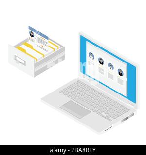 Isometric hiring and recruitment concept for web page, banner, presentation. Job interview, recruitment agency vector illustration Stock Vector