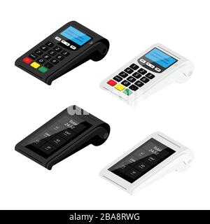 New modern smart pos terminals and POS terminal payment machines isolated on white background. Bank Payment Terminals. Processing NFC payment devices. Stock Vector