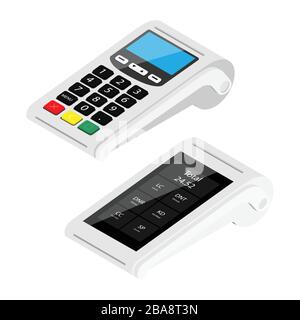 New modern smart pos terminal and POS terminal payment machine isolated on white background. Bank Payment Terminals. Processing NFC payment devices. I Stock Vector