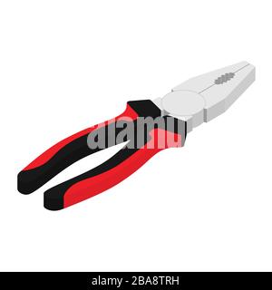 Pliers with red, black handle isometric view isolated on white background Stock Vector