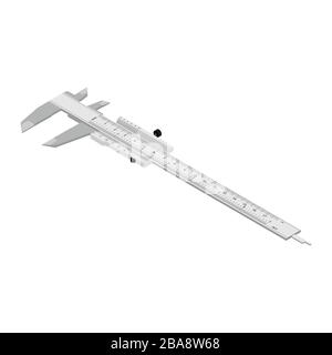 Vernier caliper isometric view isolate on white background. Measuring tool Stock Vector