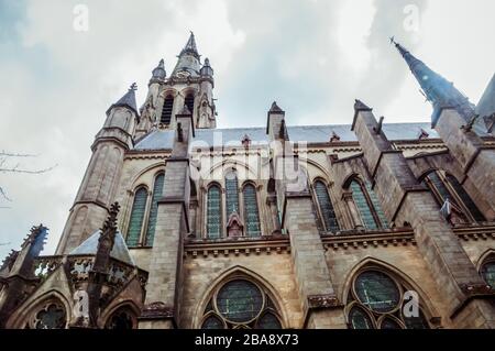 Saint-Martin’s Church in Arlon, Province of Luxembourg, Belgium. View of the exterior, Neo-gothic style, Wallonia's major heritage Stock Photo