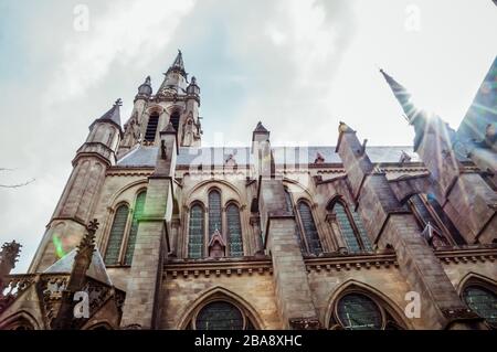 Saint-Martin’s Church in Arlon, Province of Luxembourg, Belgium. View of the exterior, Neo-gothic style, Wallonia's major heritage Stock Photo