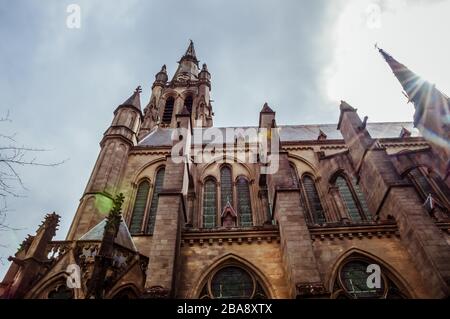 Saint-Martin’s Church in Arlon, Province of Luxembourg, Belgium. View of the exterior, Neo-gothic style, Wallonia's major heritage Stock Photo