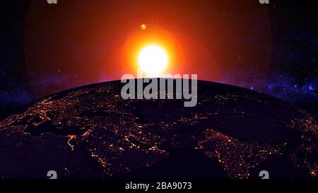 Planet Earth with a spectacular sunset 'Elements of this image furnished by NASA' Stock Photo