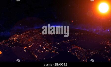 Planet Earth with a spectacular sunset 'Elements of this image furnished by NASA' Stock Photo