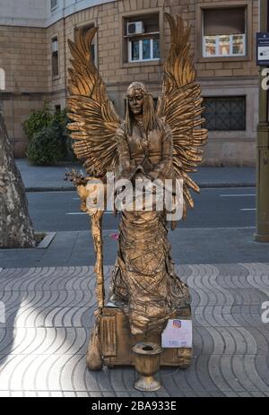 Street performer, mime artist, Barcelona, La Rambla, Spain, Stock Photo