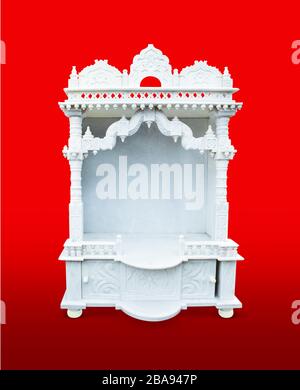 White Marble Pedestal Temple for Prayer Room in India - Isolated Stock Photo