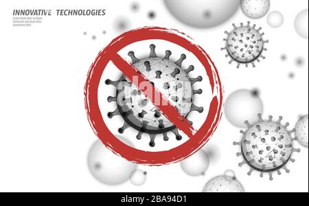 Stop coronavirus 3D low poly render. Laboratory analysis infection virus influenza flu pneumonia. Modern science technology medicine vector Stock Vector