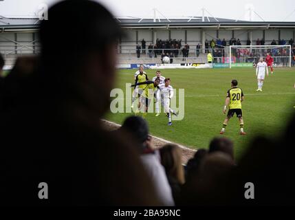 Fans watch match action between AFC Fylde and Aldershot Town Stock Photo