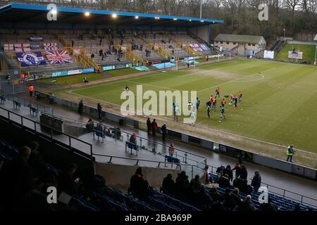 FC Halifax Town fans in the stands as their team warms up  before the  Vanarama Conference Premier League  match at The Shay Stock Photo