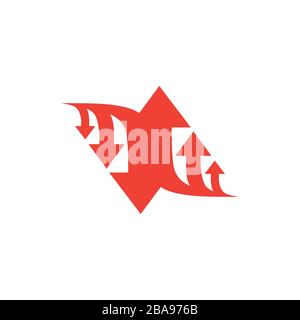 Three Arrow Sign Direction Two way. Flat Road Direction Red Vector Illustration. Stock Vector