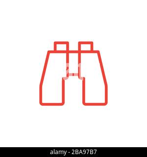 Binocular Line Red Icon On White Background. Red Flat Style Vector Illustration. Stock Vector