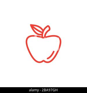 Apple Line Red Icon On White Background. Red Flat Style Vector Illustration. Stock Vector
