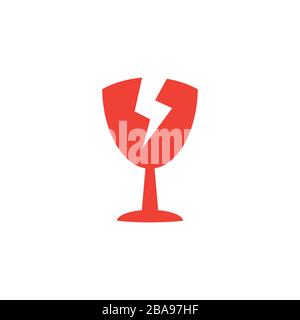Broken Glass Red Icon On White Background. Red Flat Style Vector Illustration. Stock Vector