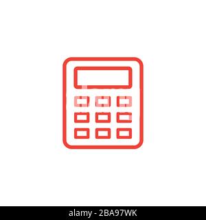 Calculator Line Red Icon On White Background. Red Flat Style Vector Illustration. Stock Vector